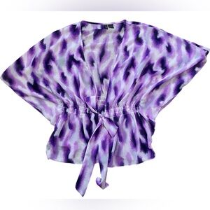 Serenade Purple, White and Black Abstract Print Belted Short Sleeve Kimono